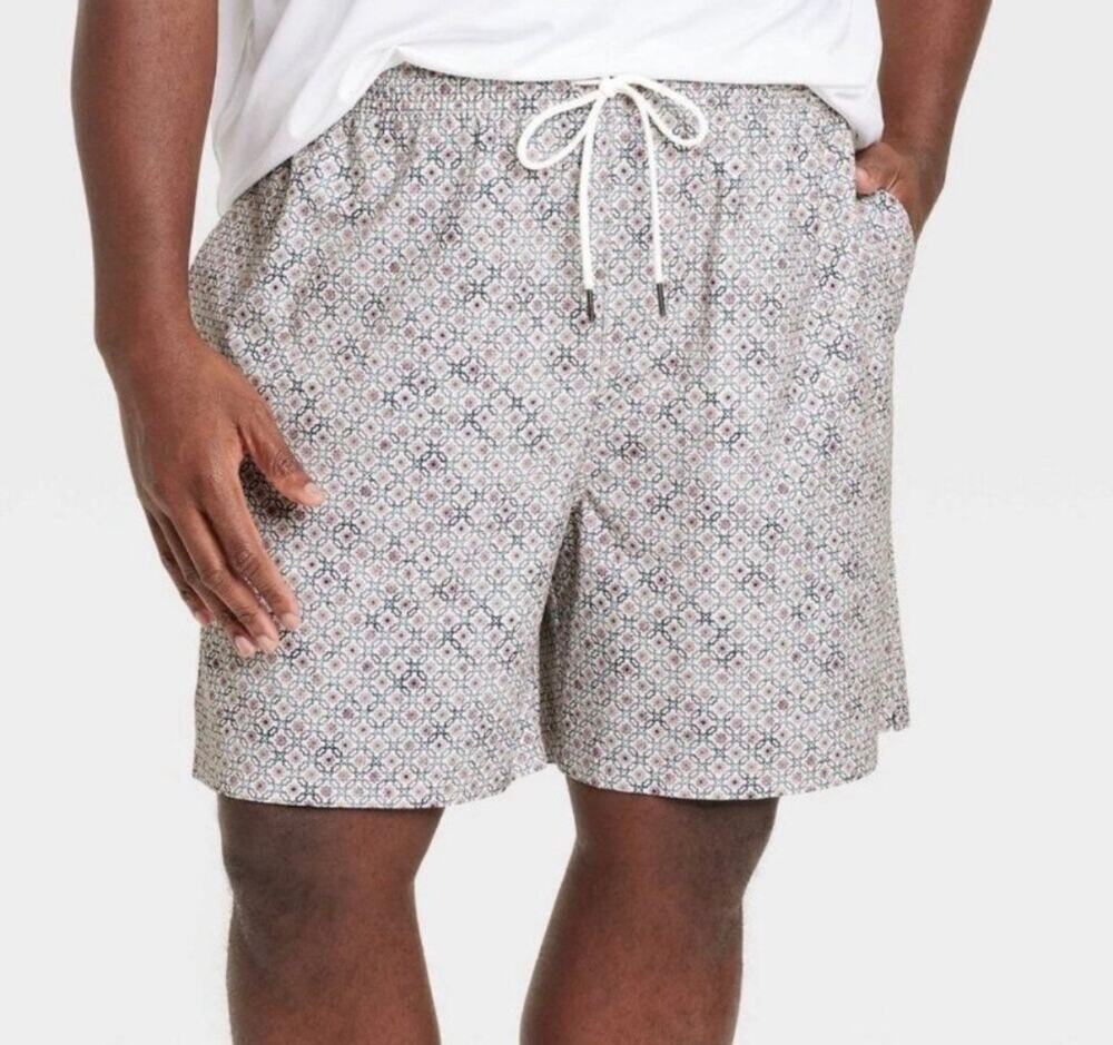 Goodfellow & Co Men's 7" Swim Trunks Tile Print Boxer Brief Liner Size M‎ NWT